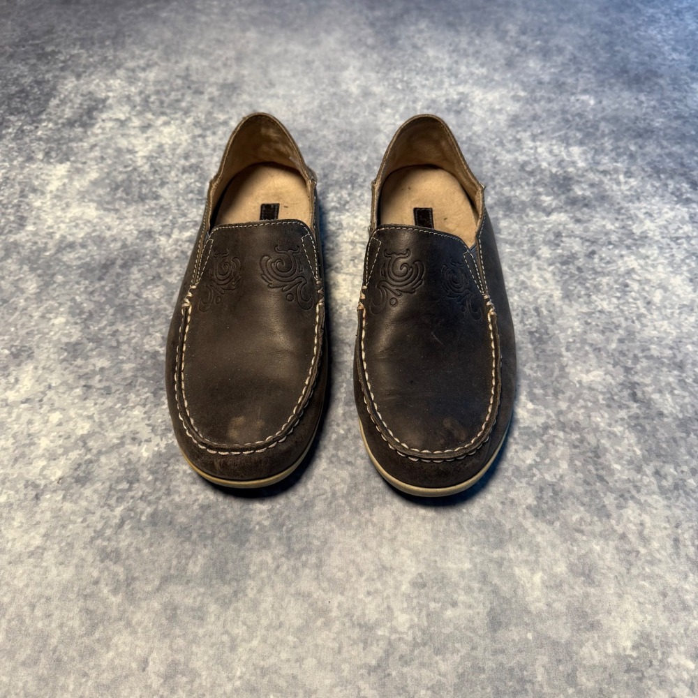 OluKai Nohea Nubuck Women 6 Slip On Loafers Basalt Tapa Gray Drop In Heel 20174